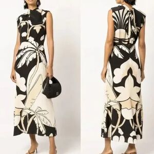 Johanna Ortiz Early Evening silk cutout Palm tree print midi dress Sz 10